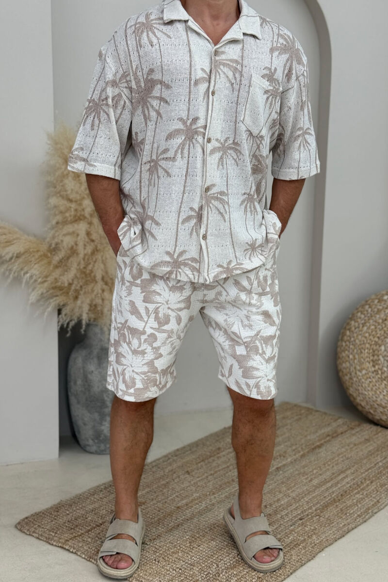 SHORT SLEEVES SHIRT+SHORTS DESIGNS MEN SET BEIGE/BEZHE - 1