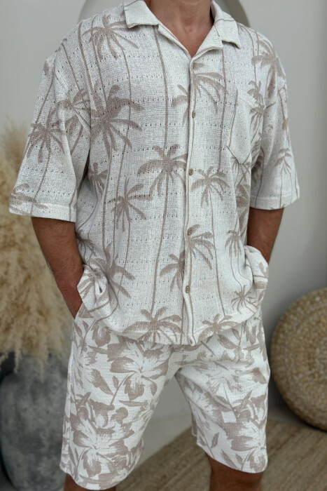 SHORT SLEEVES SHIRT+SHORTS DESIGNS MEN SET BEIGE/BEZHE - 5