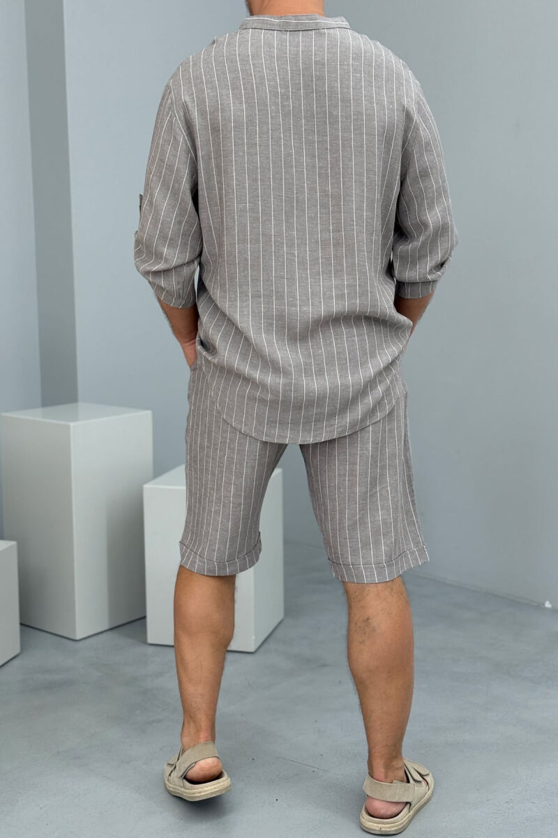 SHORT SLEEVES SHIRT+SHORTS STRIPED MEN SET GREY/GRI - 3