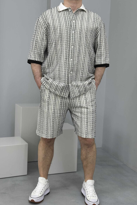 SHORT SLEEVES SHIRT+TROUSERS DESIGNED MEN SET BLACK-CREAM/ZEKR - 3