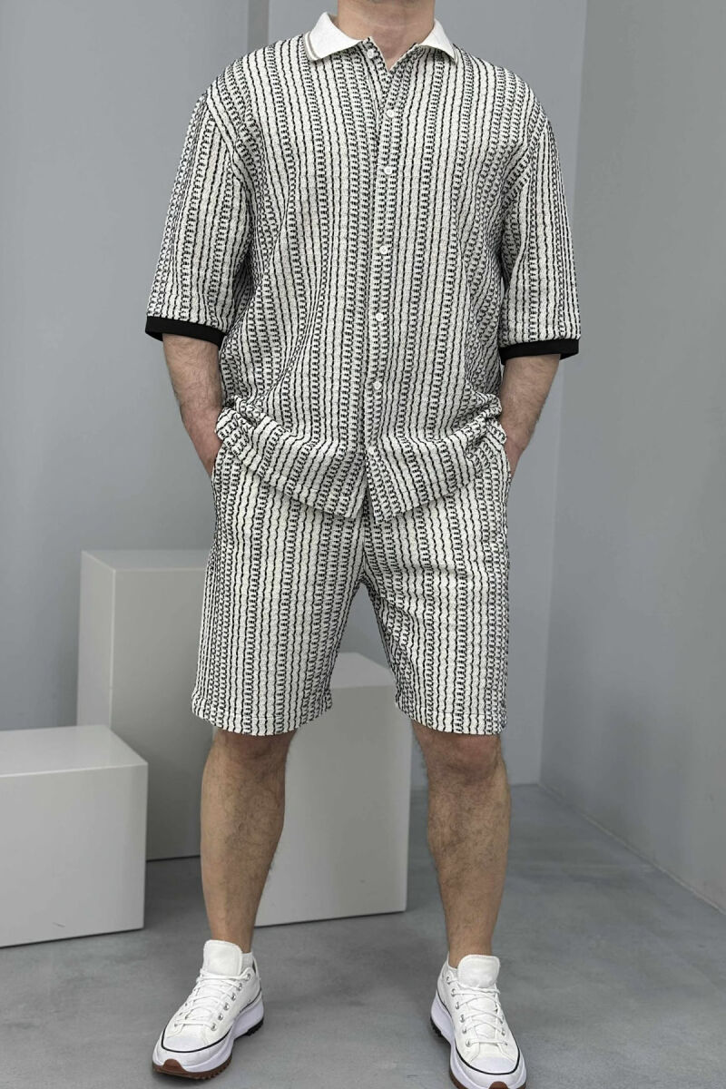 SHORT SLEEVES SHIRT+TROUSERS DESIGNED MEN SET BLACK-CREAM/ZEKR - 3