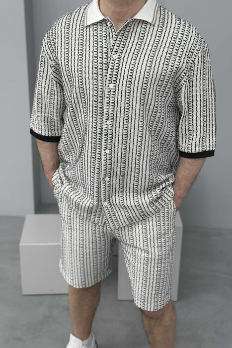 SHORT SLEEVES SHIRT+TROUSERS DESIGNED MEN SET BLACK-CREAM/ZEKR - 4
