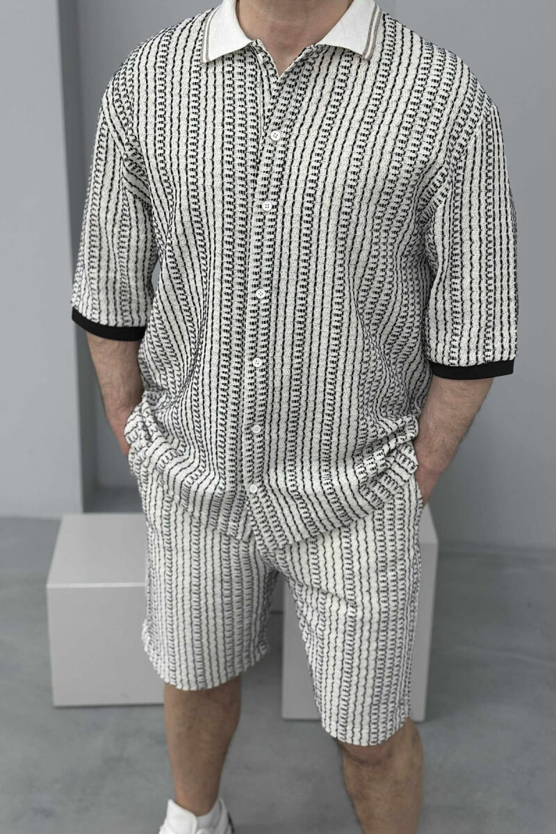 SHORT SLEEVES SHIRT+TROUSERS DESIGNED MEN SET BLACK-CREAM/ZEKR - 4