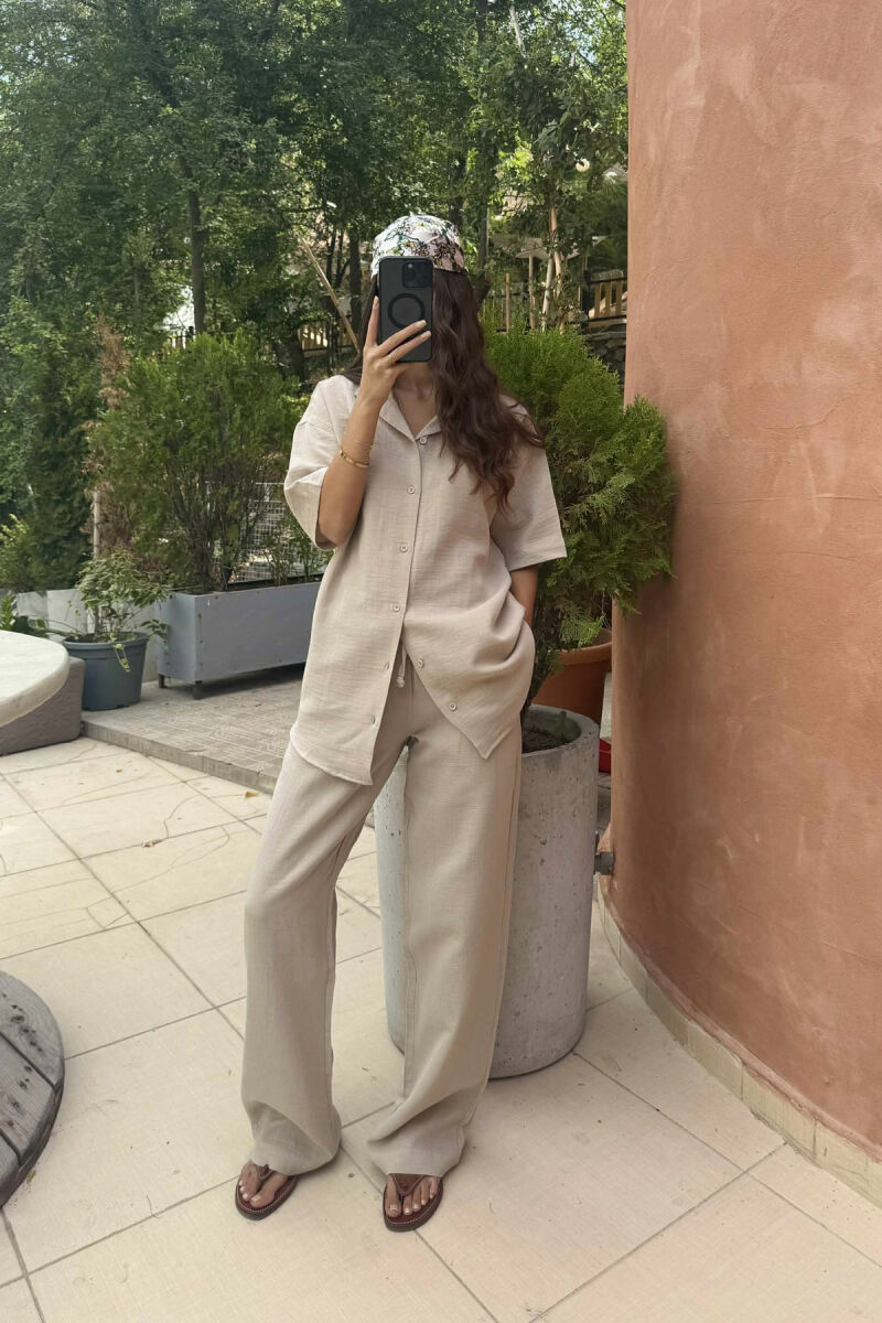 SHORT SLEEVES SHIRT+TROUSERS WOMEN SET BEIGE/BEZHE - 2