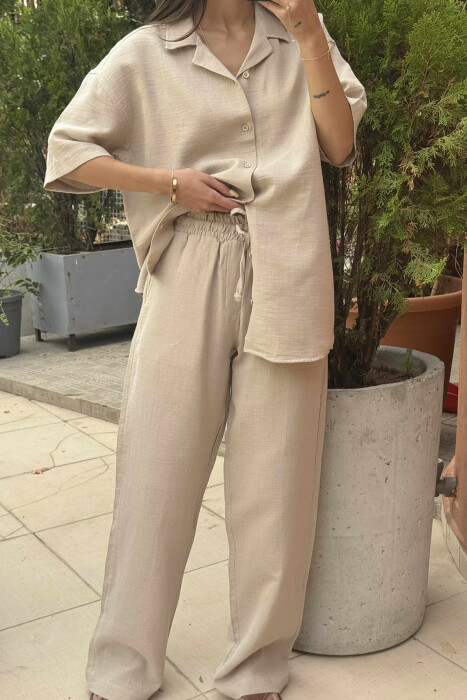 SHORT SLEEVES SHIRT+TROUSERS WOMEN SET BEIGE/BEZHE - 3