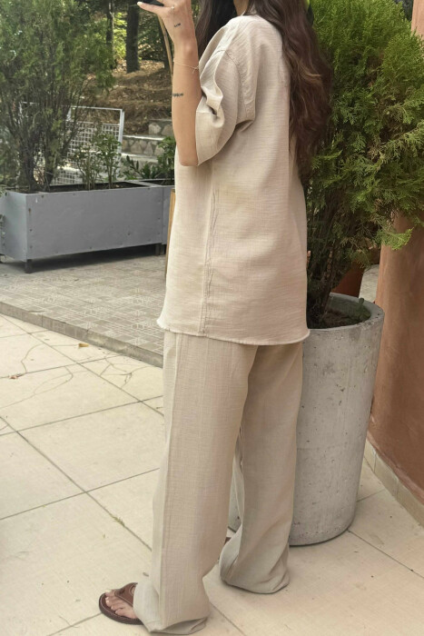 SHORT SLEEVES SHIRT+TROUSERS WOMEN SET BEIGE/BEZHE - 4