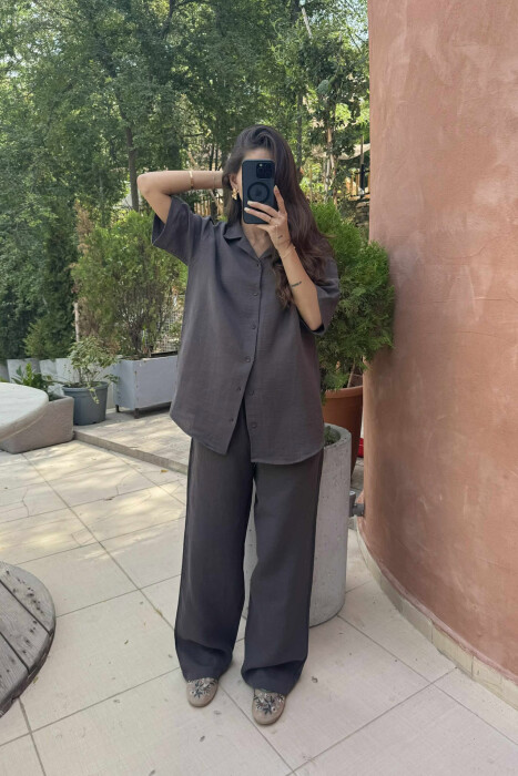 SHORT SLEEVES SHIRT+TROUSERS WOMEN SET DARK GREY/GEE 