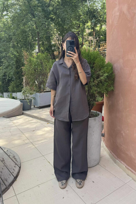 SHORT SLEEVES SHIRT+TROUSERS WOMEN SET DARK GREY/GEE - 2