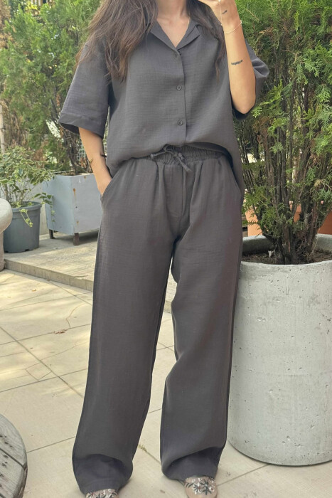 SHORT SLEEVES SHIRT+TROUSERS WOMEN SET DARK GREY/GEE - 3