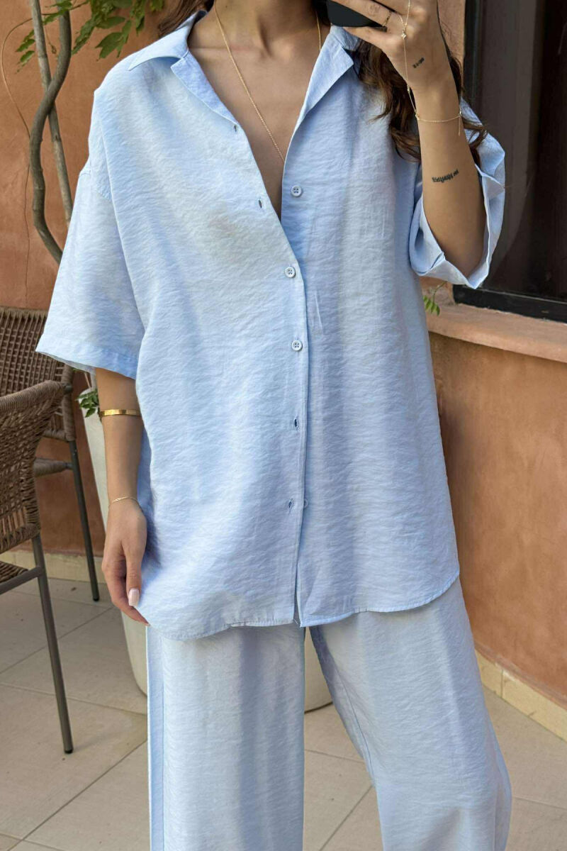 SHORT SLEEVES SHIRT+TROUSERS ONE COLOR WOMEN SET BABY BLUE/BLU BY - 2
