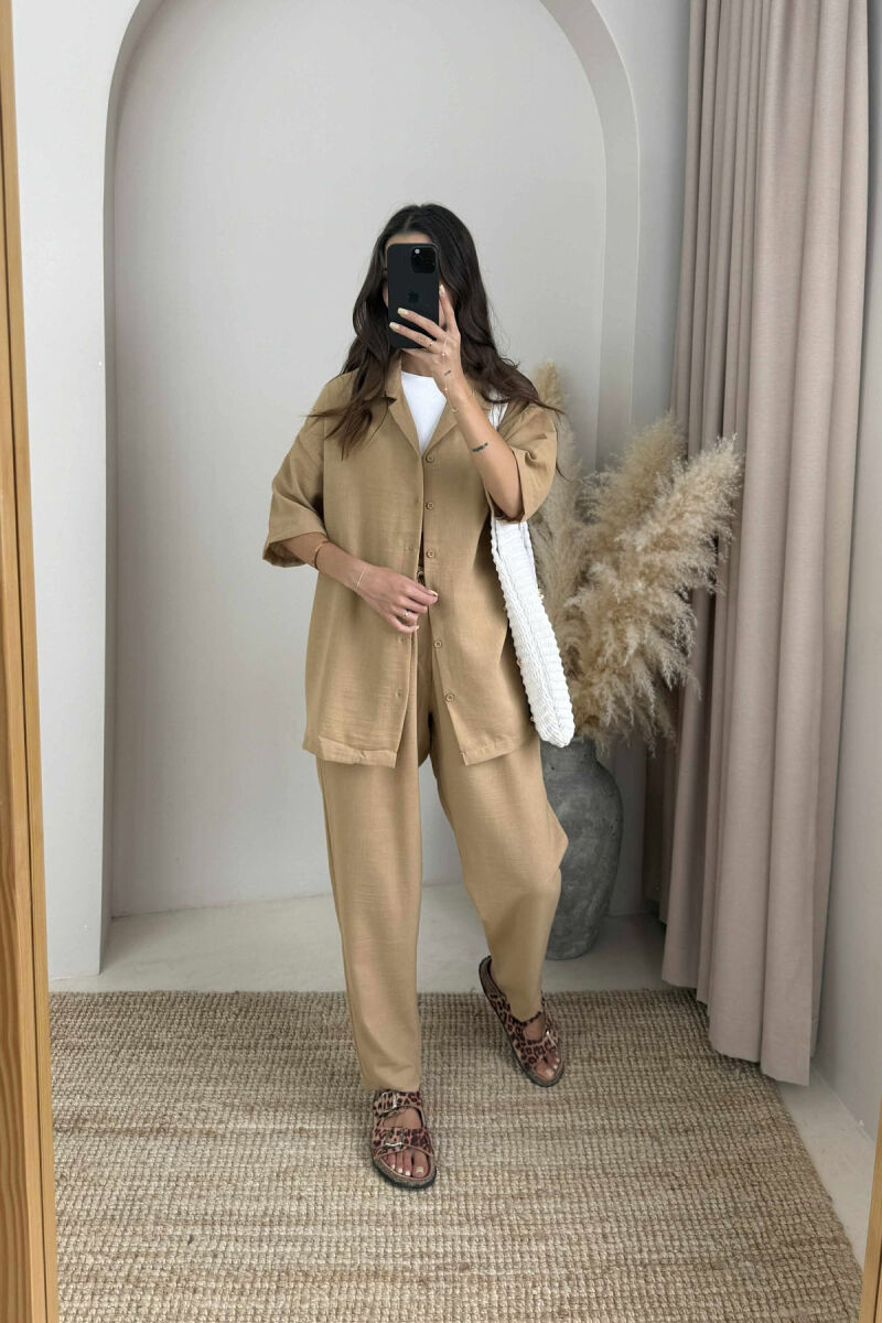 SHORT SLEEVES SHIRT+TROUSERS ONE COLOR WOMEN SET BEIGE/BEZHE - 2