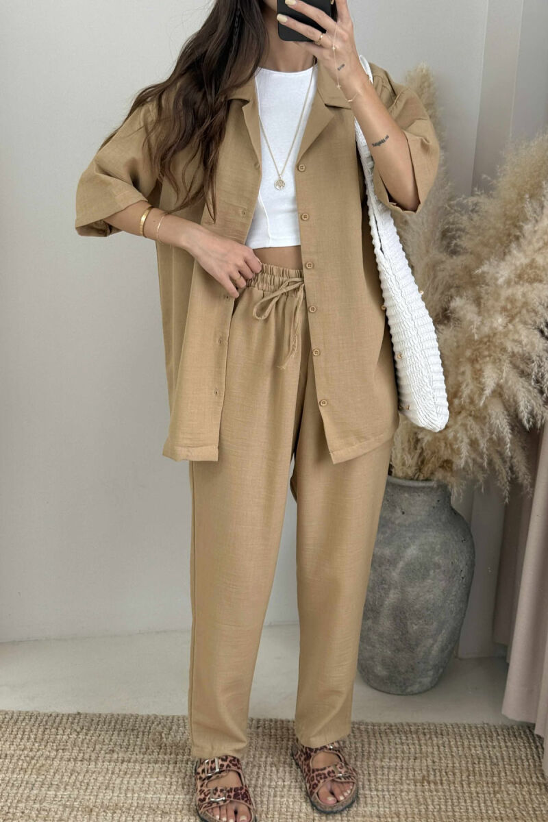 SHORT SLEEVES SHIRT+TROUSERS ONE COLOR WOMEN SET BEIGE/BEZHE - 3