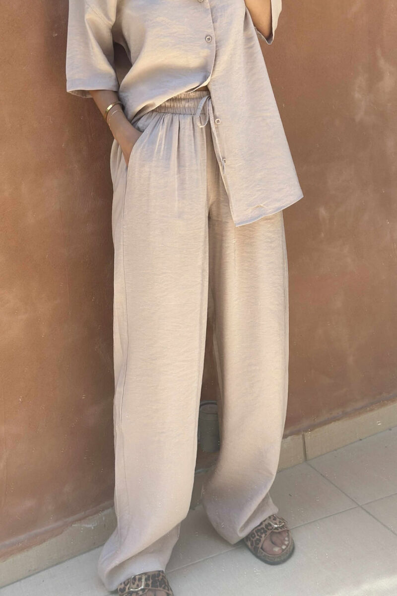 SHORT SLEEVES SHIRT+TROUSERS ONE COLOR WOMEN SET BEIGE/BEZHE - 3