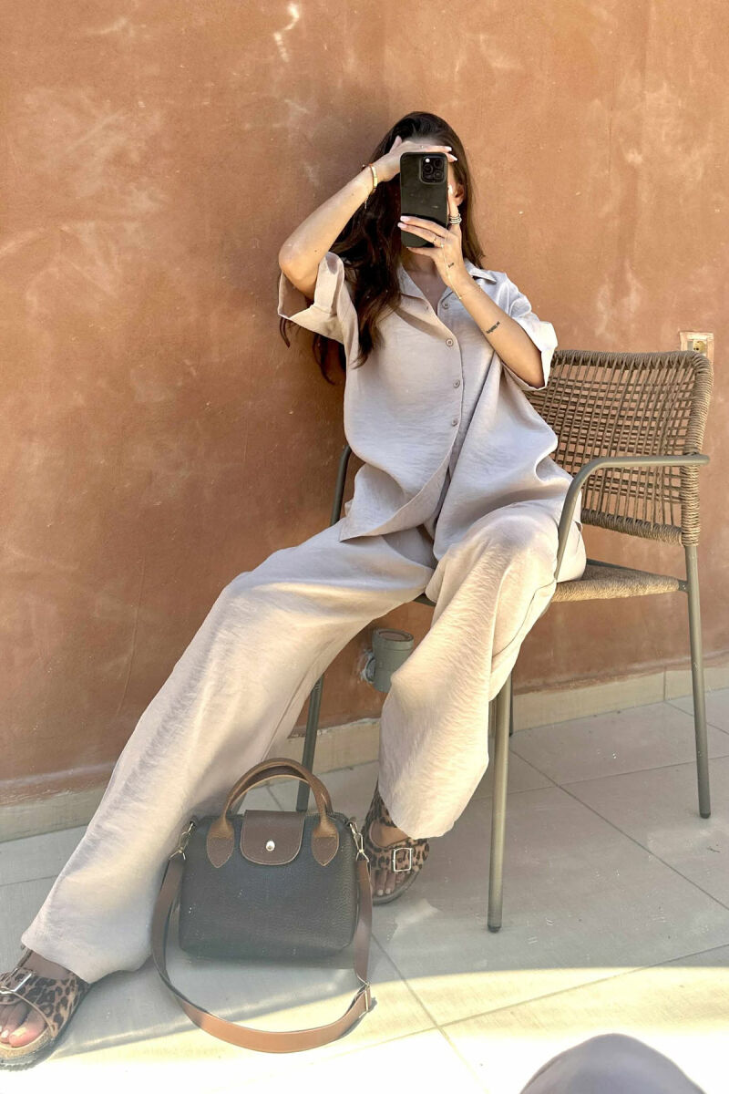 SHORT SLEEVES SHIRT+TROUSERS ONE COLOR WOMEN SET BEIGE/BEZHE - 5