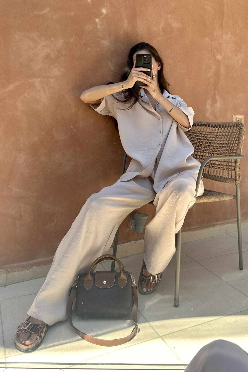 SHORT SLEEVES SHIRT+TROUSERS ONE COLOR WOMEN SET BEIGE/BEZHE - 6