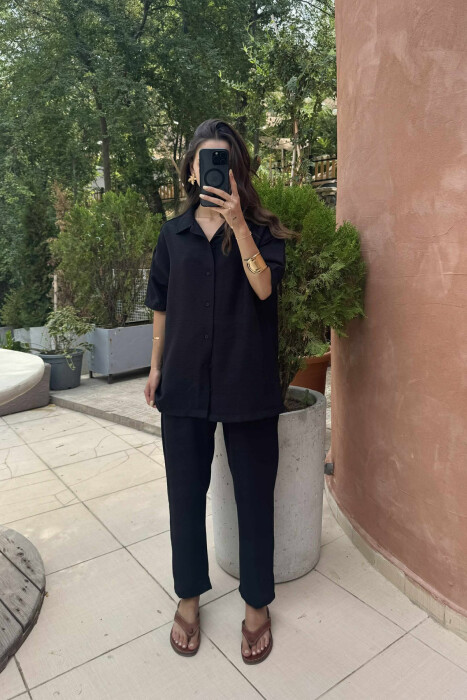 SHORT SLEEVES SHIRT+TROUSERS ONE COLOR WOMEN SET BLACK/ E ZEZE - 2