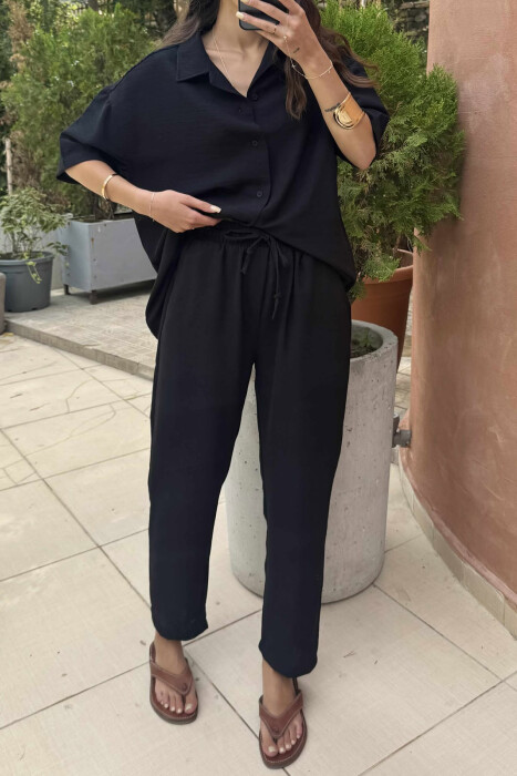 SHORT SLEEVES SHIRT+TROUSERS ONE COLOR WOMEN SET BLACK/ E ZEZE - 3