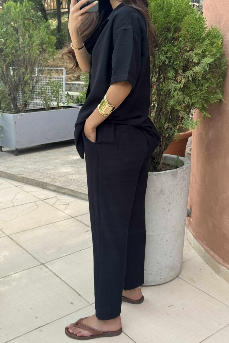 SHORT SLEEVES SHIRT+TROUSERS ONE COLOR WOMEN SET BLACK/ E ZEZE - 4