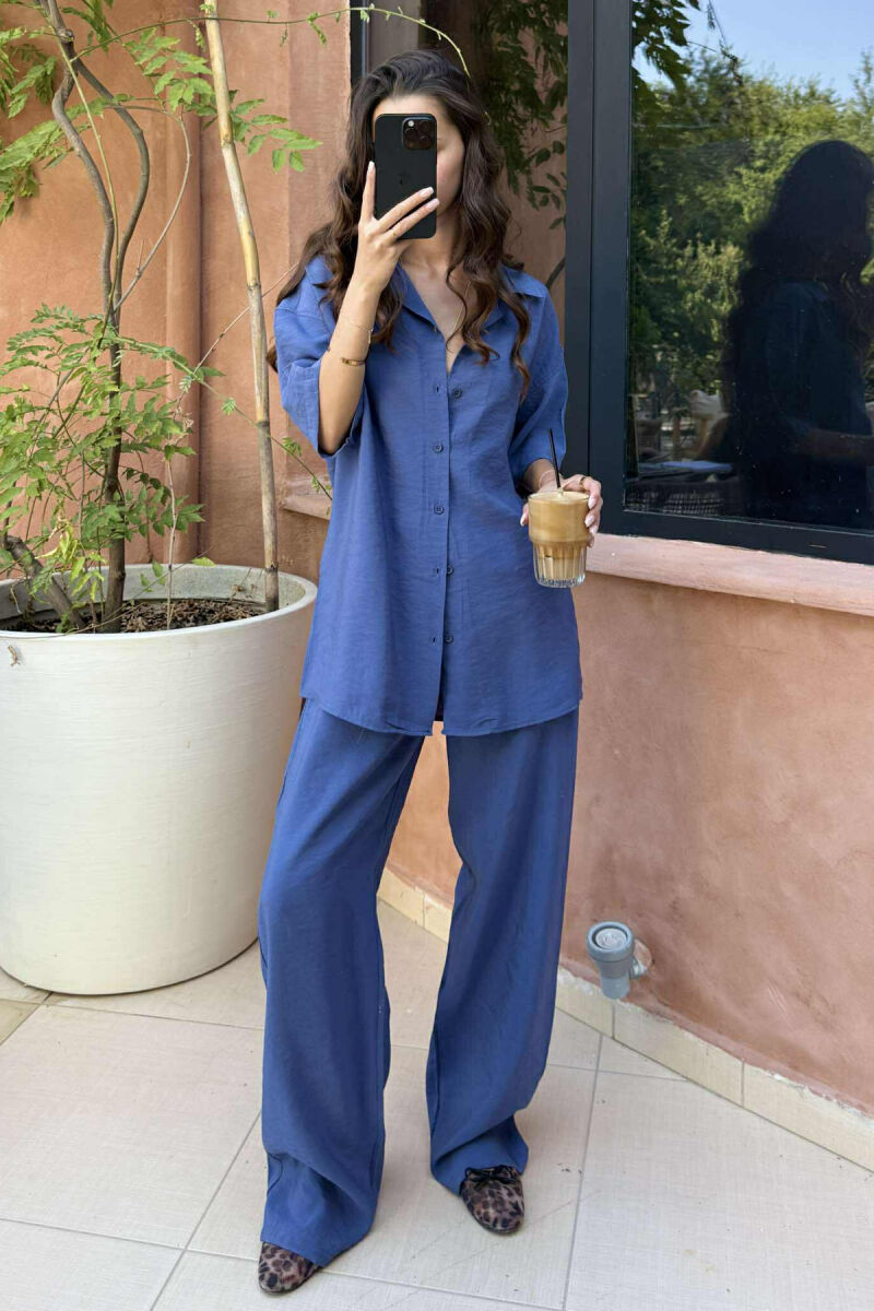 SHORT SLEEVES SHIRT+TROUSERS ONE COLOR WOMEN SET BLUE/BLU - 2