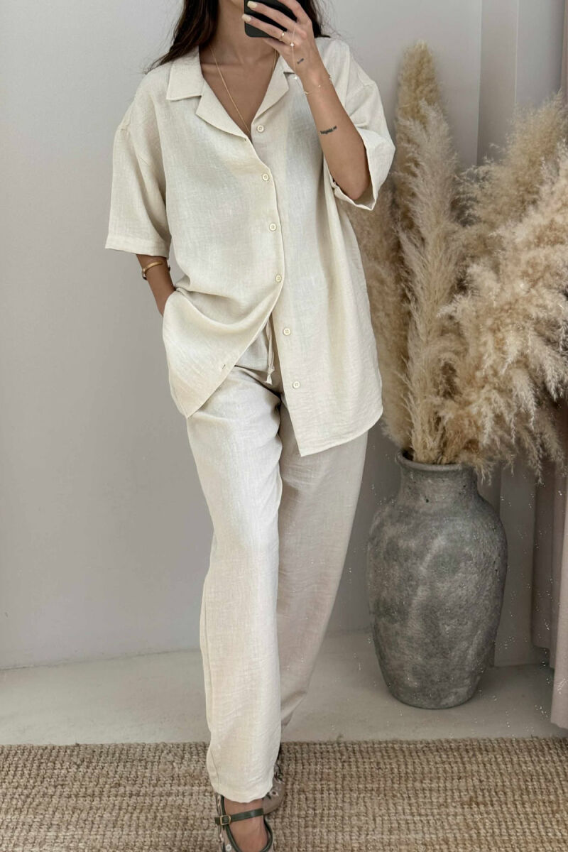 SHORT SLEEVES SHIRT+TROUSERS ONE COLOR WOMEN SET LIGHT BEIGE/BZHZB - 3