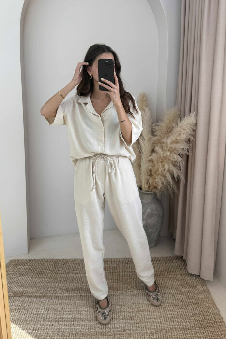 SHORT SLEEVES SHIRT+TROUSERS ONE COLOR WOMEN SET LIGHT BEIGE/BZHZB - 2