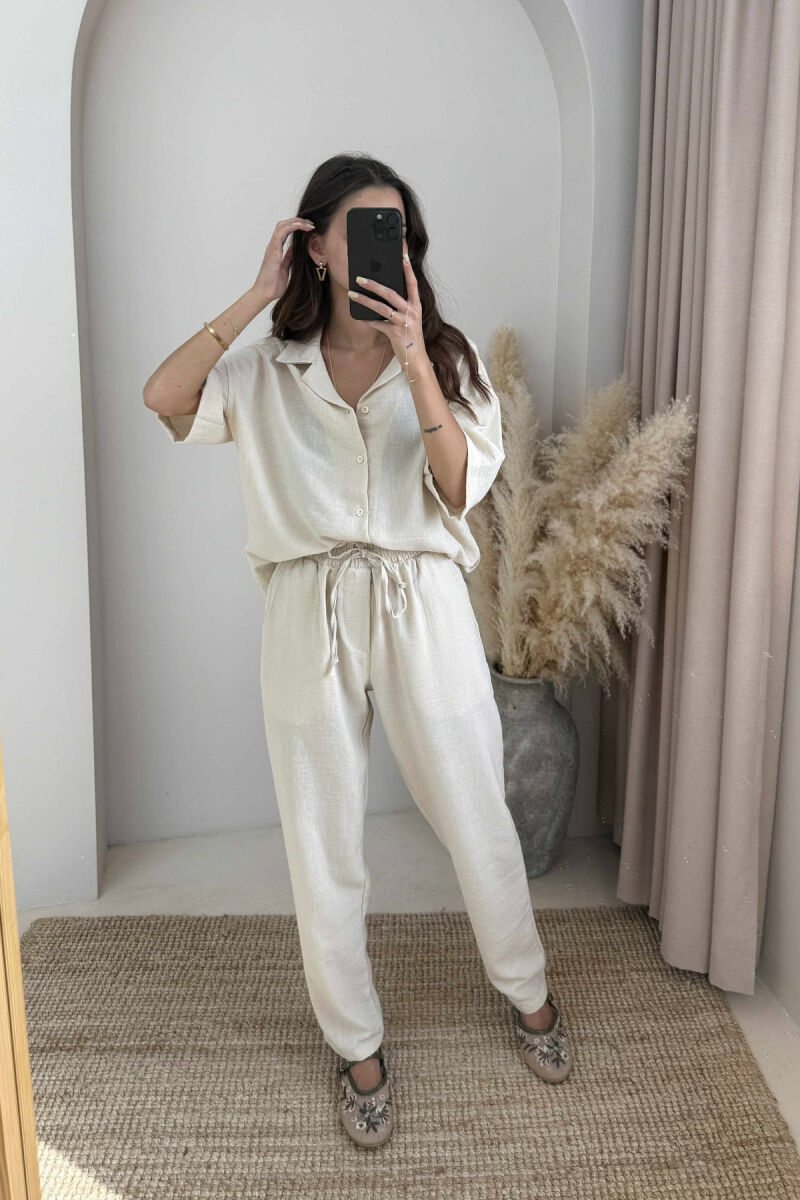 SHORT SLEEVES SHIRT+TROUSERS ONE COLOR WOMEN SET LIGHT BEIGE/BZHZB - 2