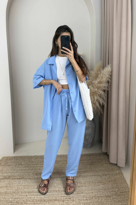 SHORT SLEEVES SHIRT+TROUSERS ONE COLOR WOMEN SET LIGHTBLUE/BZ - 2