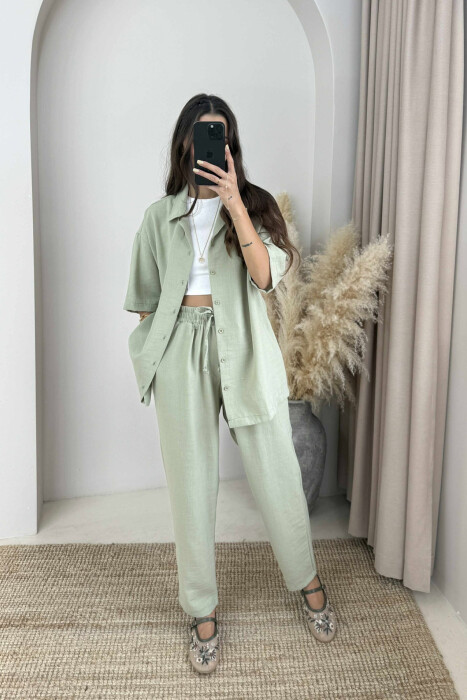 SHORT SLEEVES SHIRT+TROUSERS ONE COLOR WOMEN SET MINT/MENTE - 1