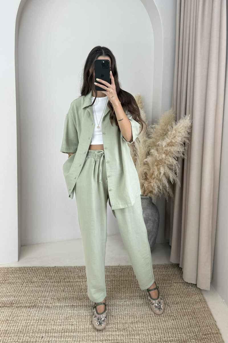 SHORT SLEEVES SHIRT+TROUSERS ONE COLOR WOMEN SET MINT/MENTE - 1