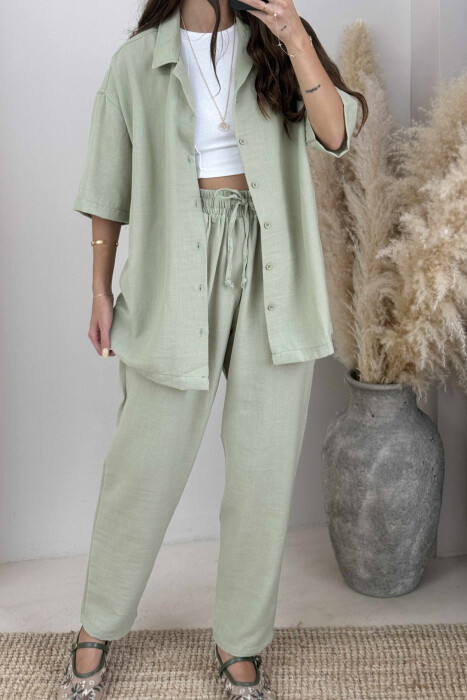 SHORT SLEEVES SHIRT+TROUSERS ONE COLOR WOMEN SET MINT/MENTE - 3