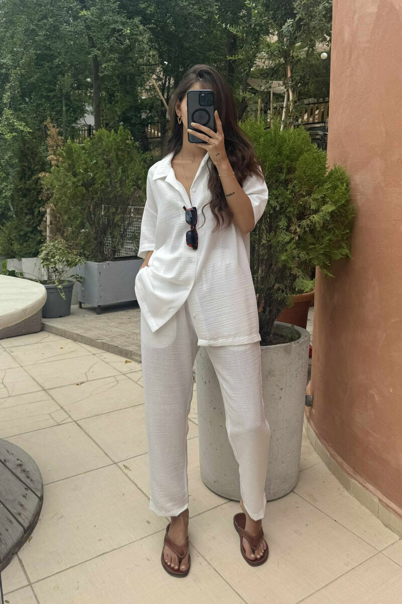 SHORT SLEEVES SHIRT+TROUSERS ONE COLOR WOMEN SET WHITE-E BARDHE - 1