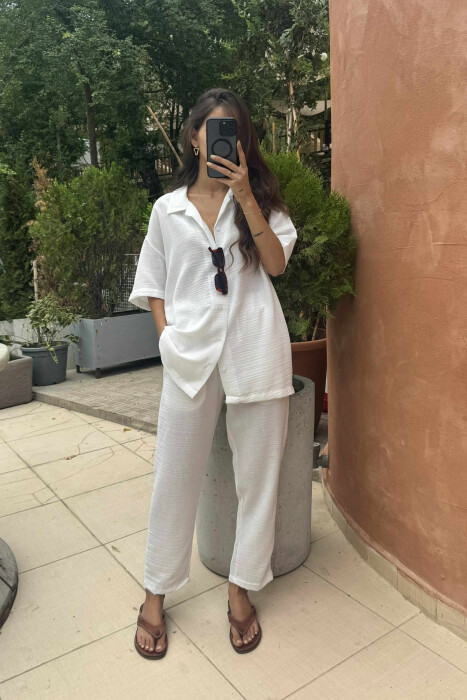 SHORT SLEEVES SHIRT+TROUSERS ONE COLOR WOMEN SET WHITE-E BARDHE - 2