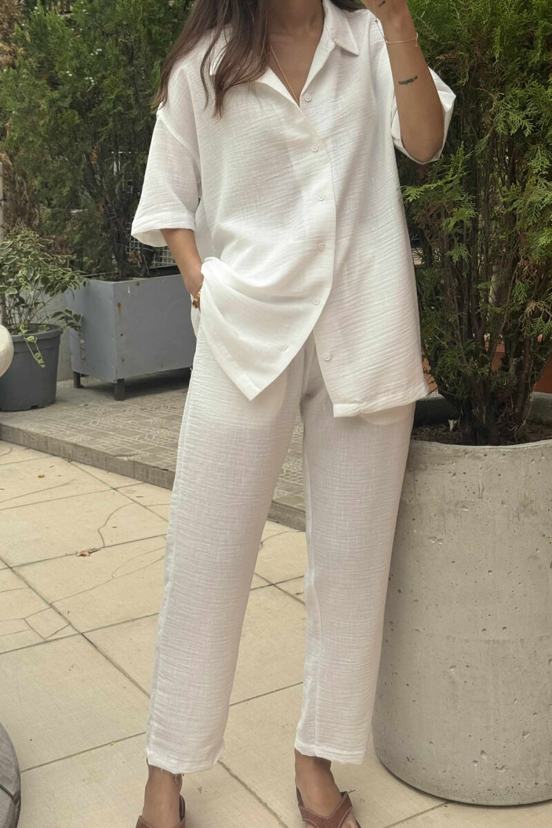 SHORT SLEEVES SHIRT+TROUSERS ONE COLOR WOMEN SET WHITE-E BARDHE - 3
