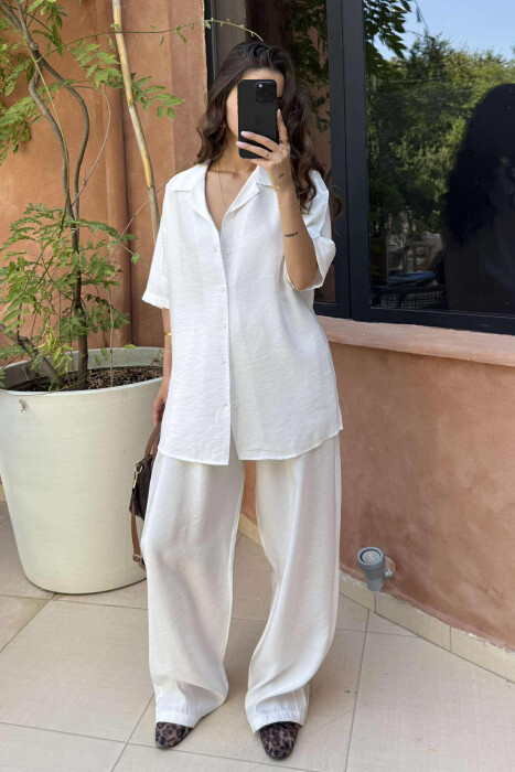SHORT SLEEVES SHIRT+TROUSERS ONE COLOR WOMEN SET WHITE-E BARDHE 