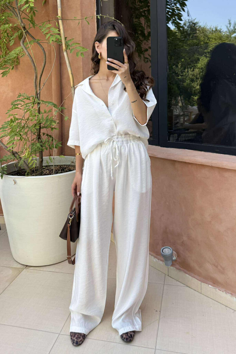 SHORT SLEEVES SHIRT+TROUSERS ONE COLOR WOMEN SET WHITE-E BARDHE - 4