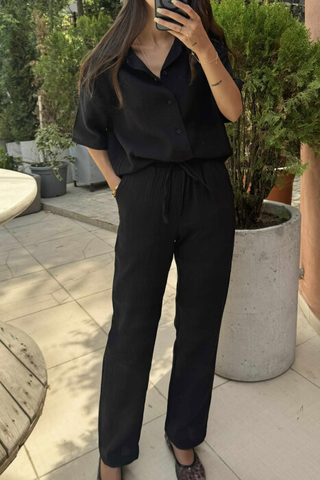 SHORT SLEEVES SHIRT+TROUSERS SIMPLE WOMEN SET BLACK/ E ZEZE - 3
