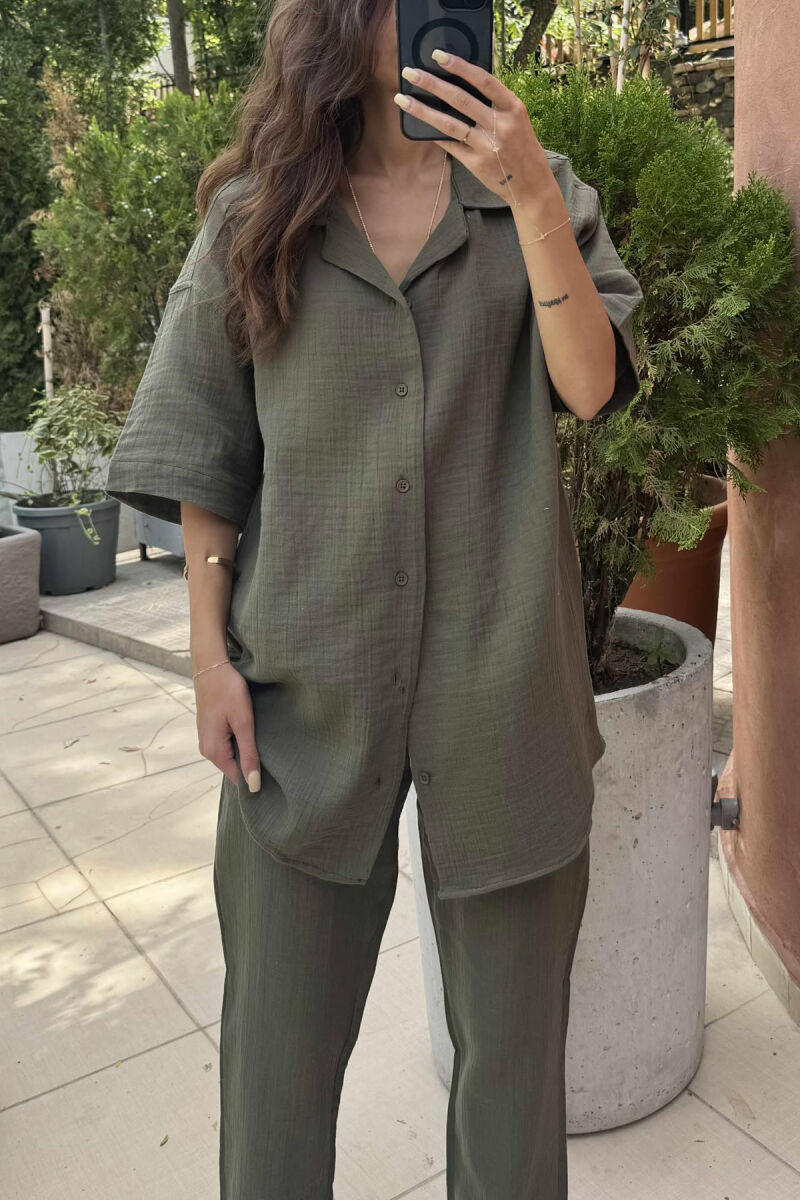 SHORT SLEEVES SHIRT+TROUSERS SIMPLE WOMEN SET GREEN/JESHILE - 3