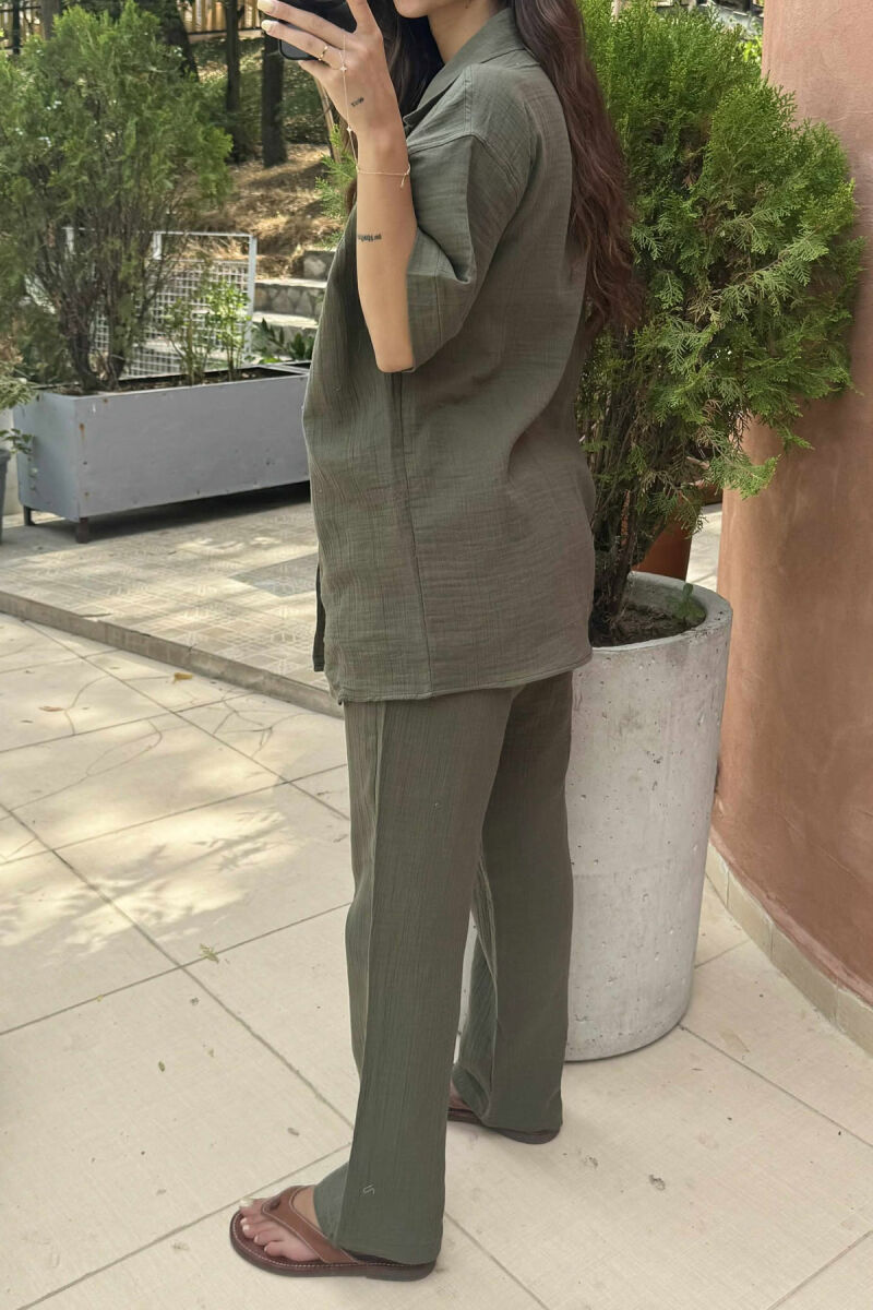 SHORT SLEEVES SHIRT+TROUSERS SIMPLE WOMEN SET GREEN/JESHILE - 4