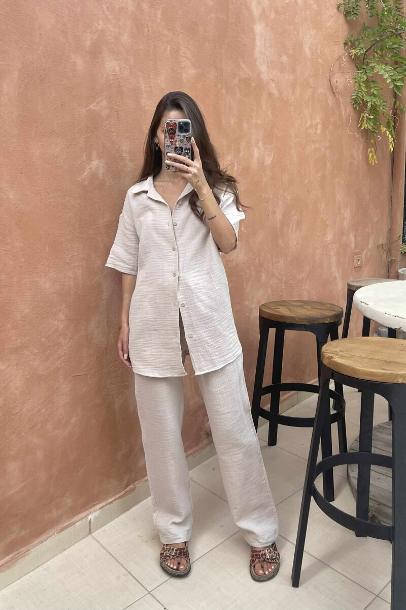 SHORT SLEEVES SHIRT+TROUSERS SIMPLE WOMEN SET LIGHT BEIGE/BZHZB - 3