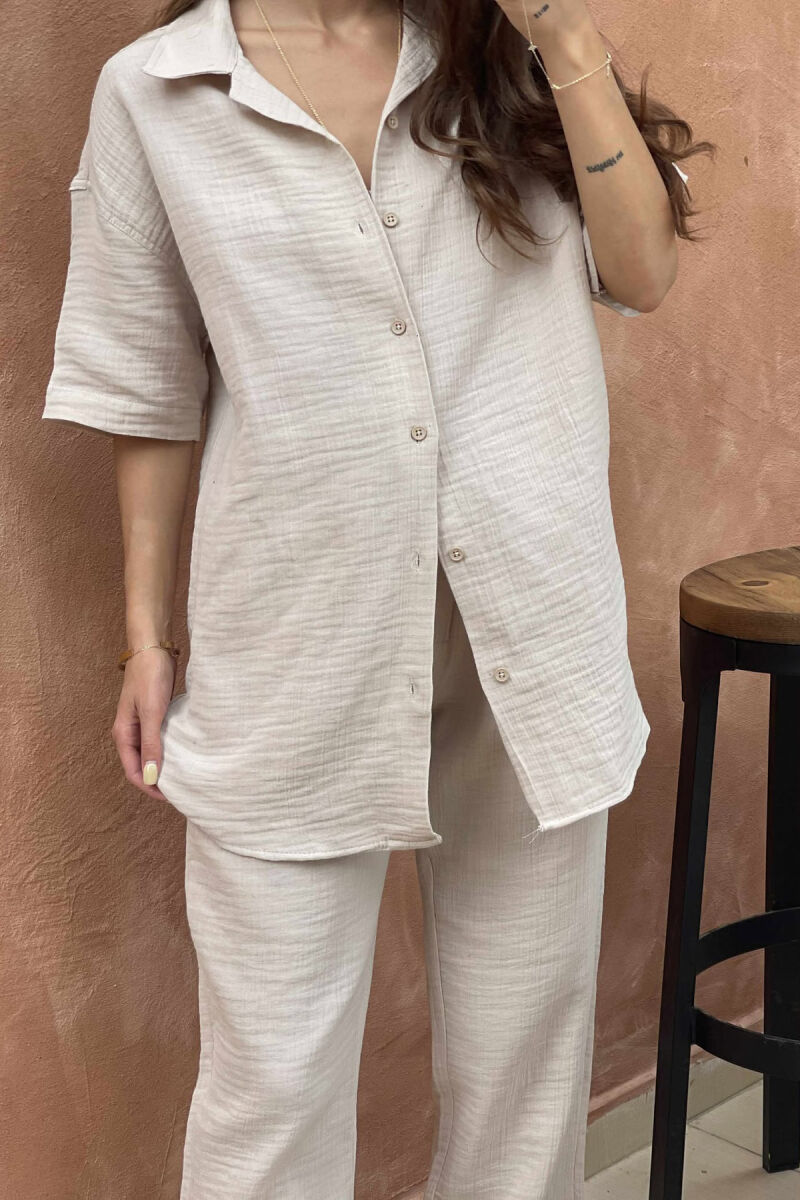 SHORT SLEEVES SHIRT+TROUSERS SIMPLE WOMEN SET LIGHT BEIGE/BZHZB - 4