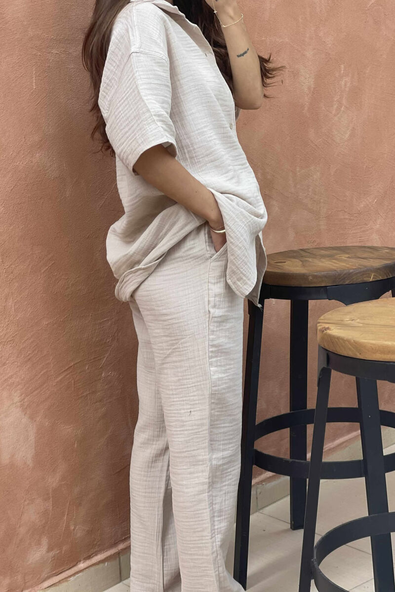 SHORT SLEEVES SHIRT+TROUSERS SIMPLE WOMEN SET LIGHT BEIGE/BZHZB - 5