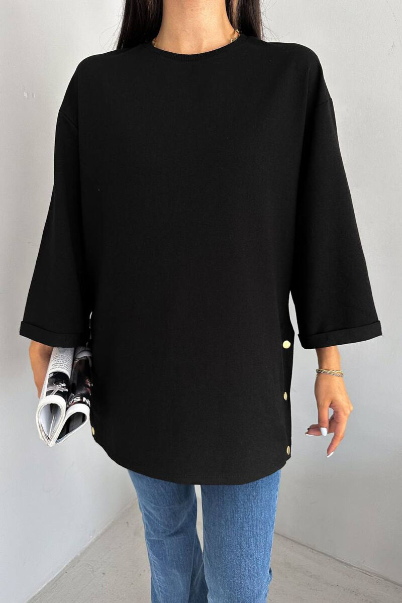 SIDE BUTTON ONE COLOR WOMEN T-SHIRT BLACK/ E ZEZE - 1