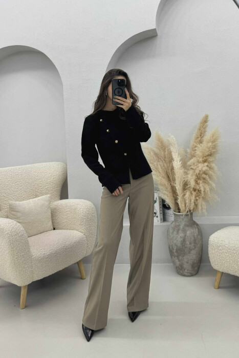 SIDE BUTTONED ONE COLOR WOMEN CARDIGAN BLACK/ E ZEZE - 1