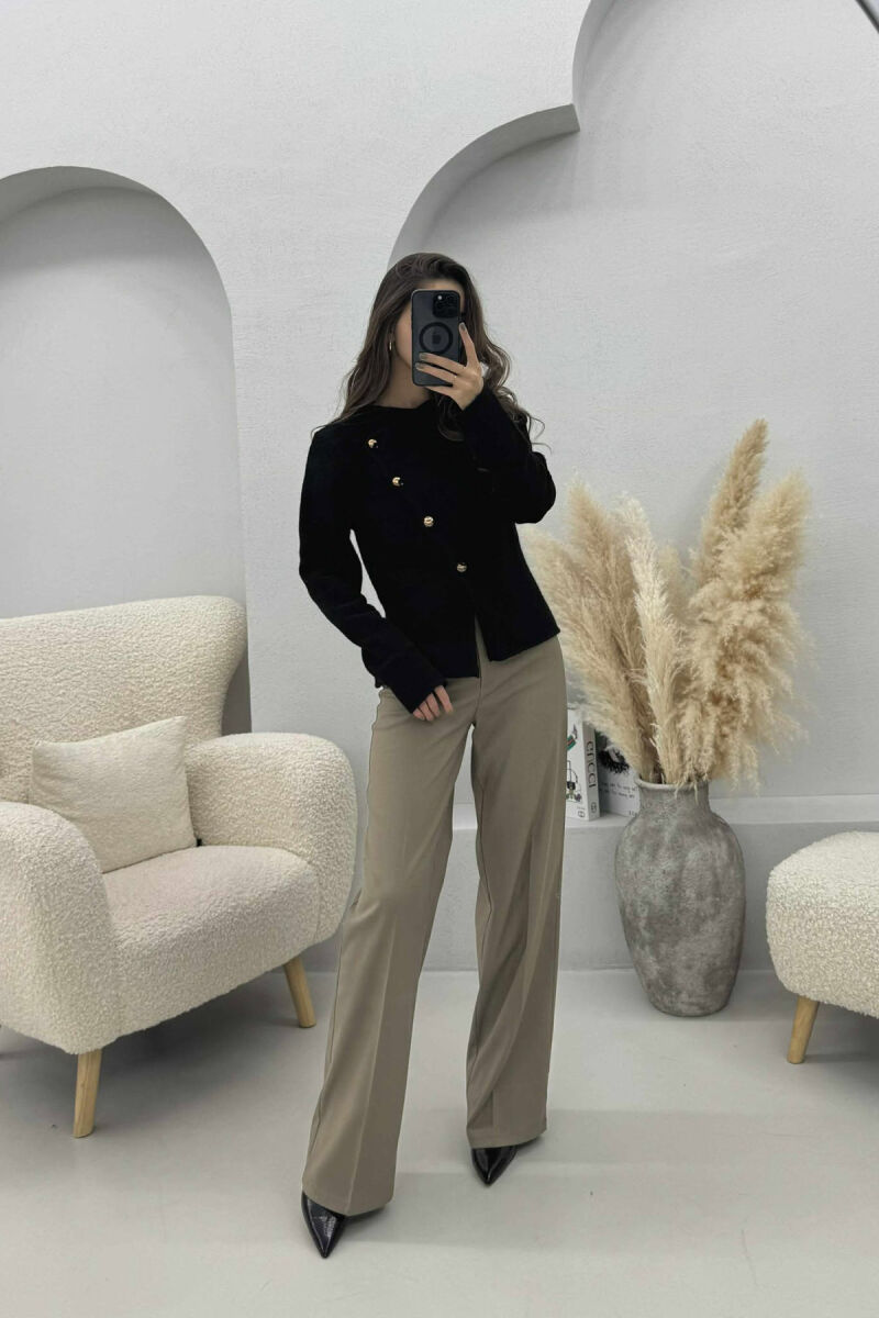 SIDE BUTTONED ONE COLOR WOMEN CARDIGAN BLACK/ E ZEZE - 1