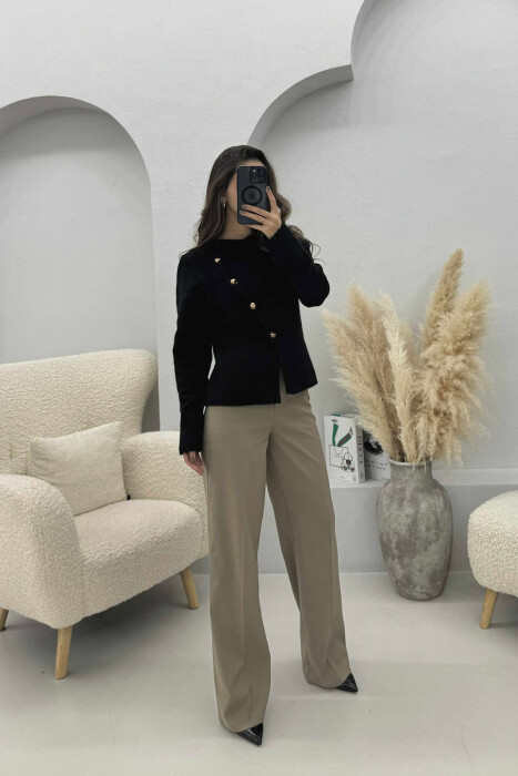 SIDE BUTTONED ONE COLOR WOMEN CARDIGAN BLACK/ E ZEZE - 2