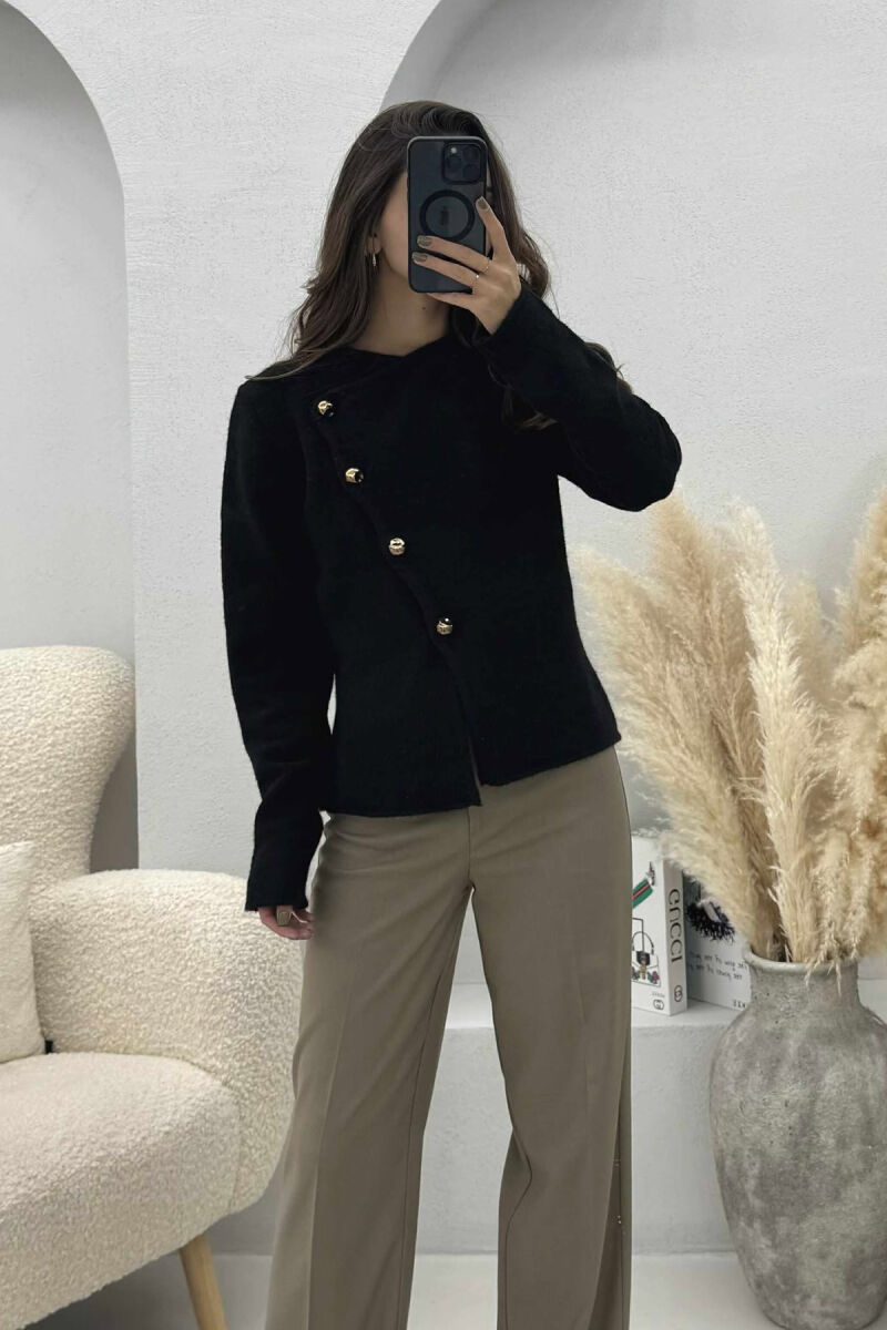 SIDE BUTTONED ONE COLOR WOMEN CARDIGAN BLACK/ E ZEZE - 3