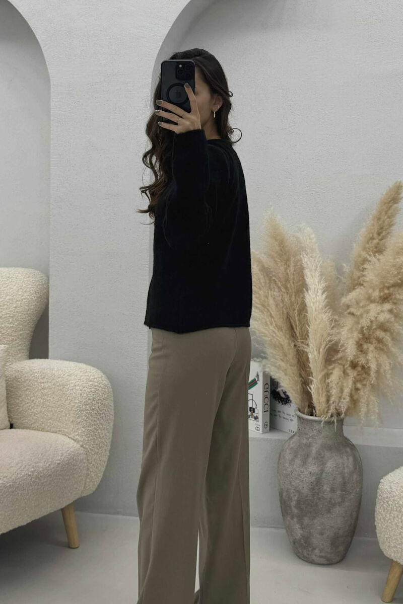 SIDE BUTTONED ONE COLOR WOMEN CARDIGAN BLACK/ E ZEZE - 4