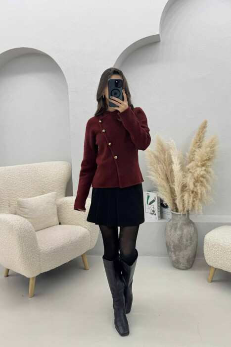 SIDE BUTTONED ONE COLOR WOMEN CARDIGAN BURGUNDY/VISHNJE 