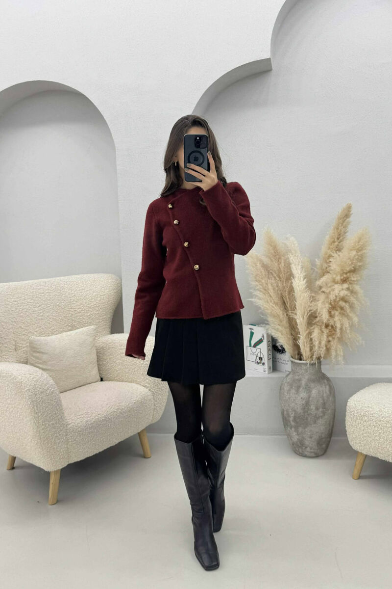 SIDE BUTTONED ONE COLOR WOMEN CARDIGAN BURGUNDY/VISHNJE - 1