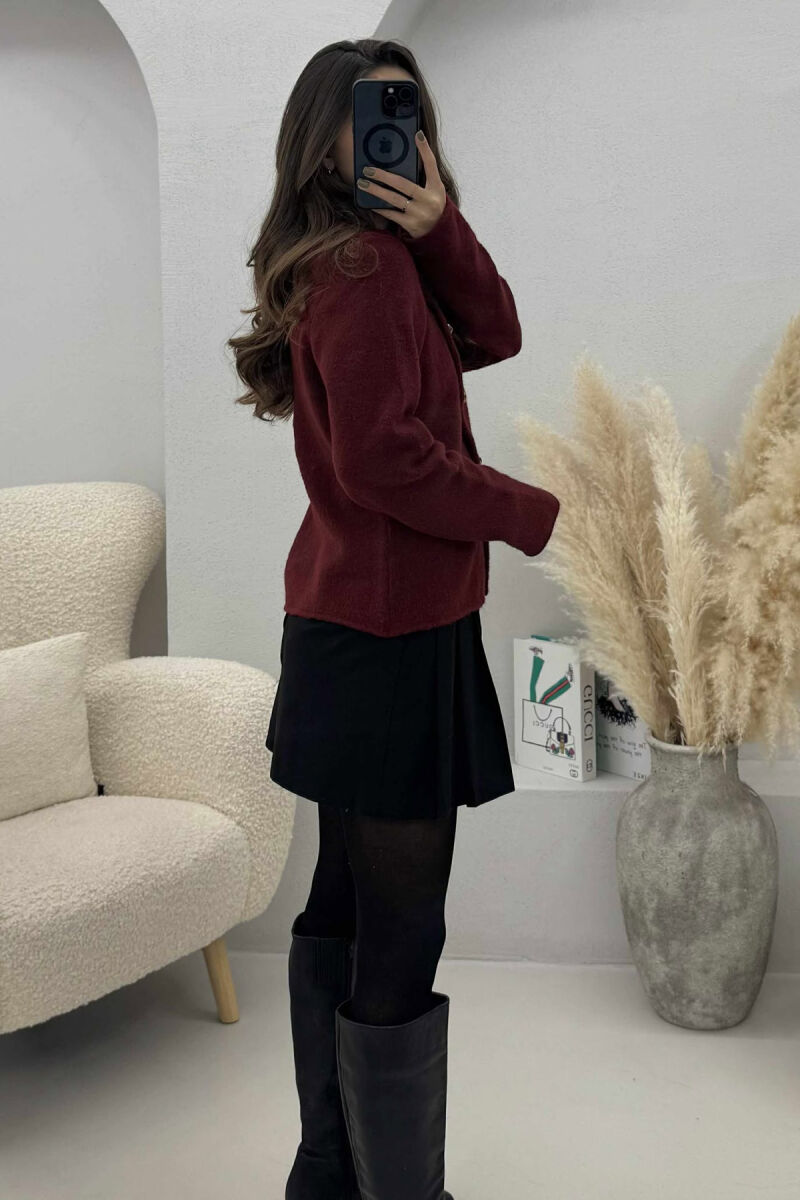 SIDE BUTTONED ONE COLOR WOMEN CARDIGAN BURGUNDY/VISHNJE - 3